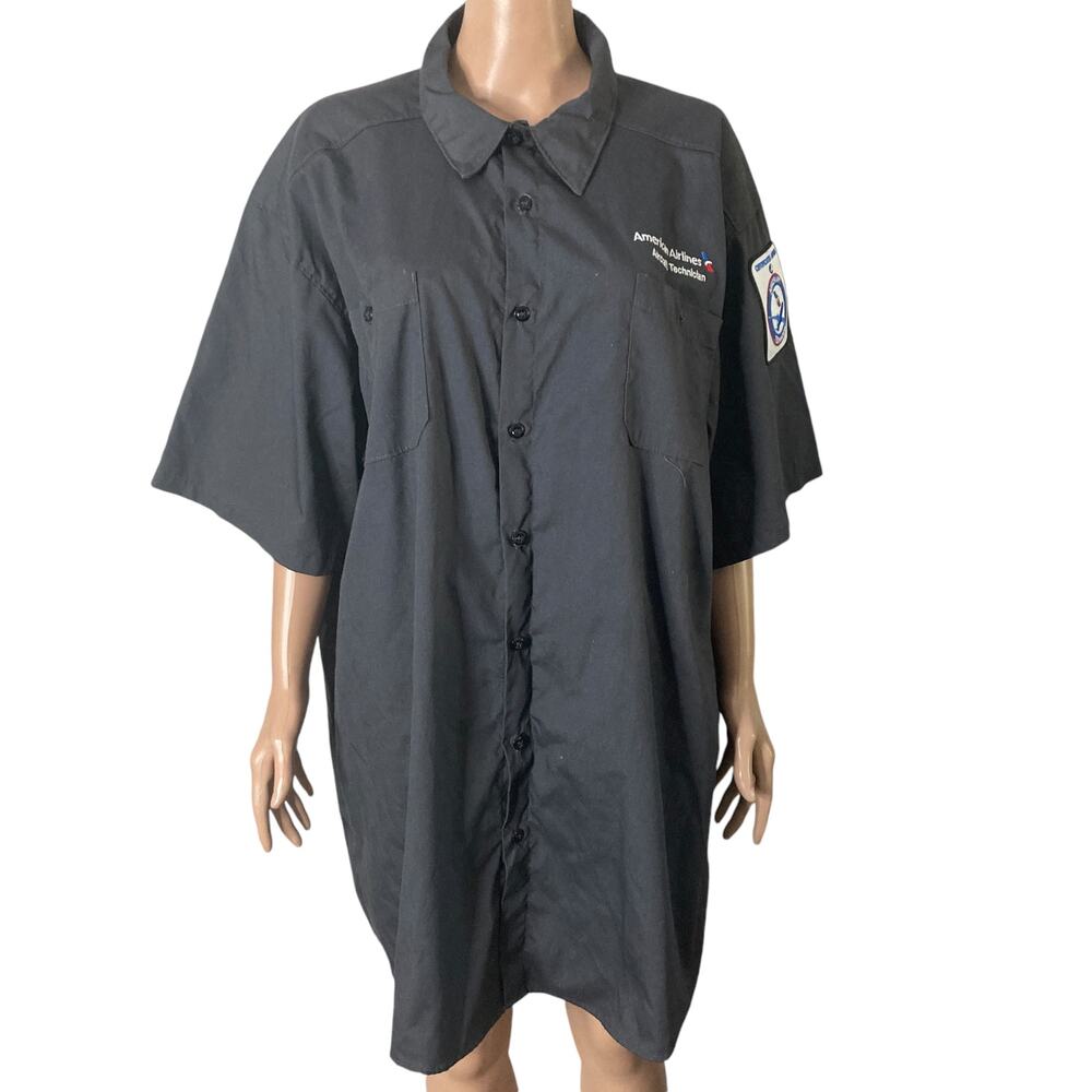 American Airlines Shirt Button Front Mens 3XL-L Aircraft Technician Uniform BLK